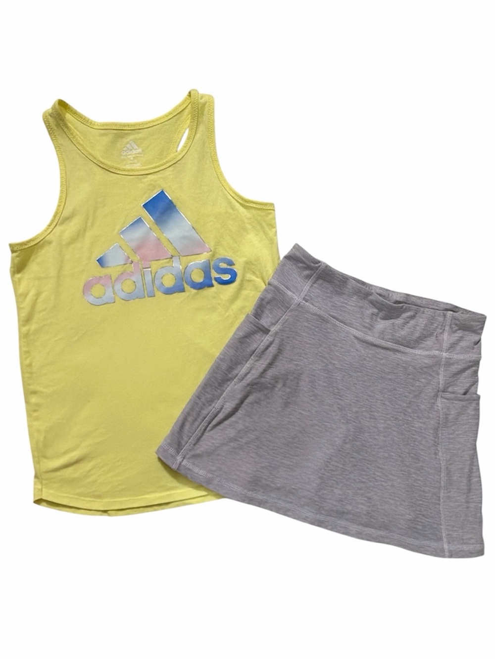 NWOT Hanna Andersson light grey lavender skort & adidas tank 12